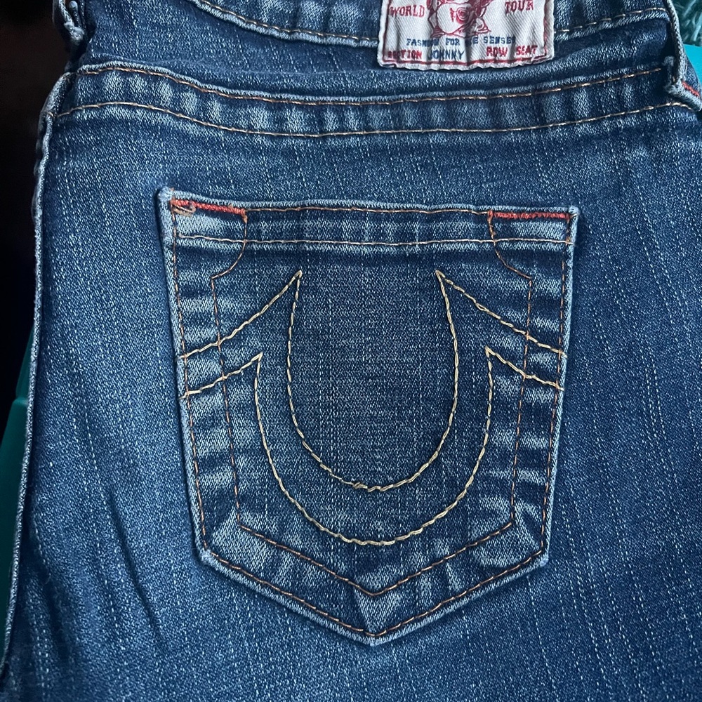 True Religion Blue Jeans with Signature Stitching
